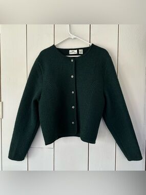 VTG Carroll Reed Boiled Wool Cardigan Sweater Jacket Sz 14 Forest Green